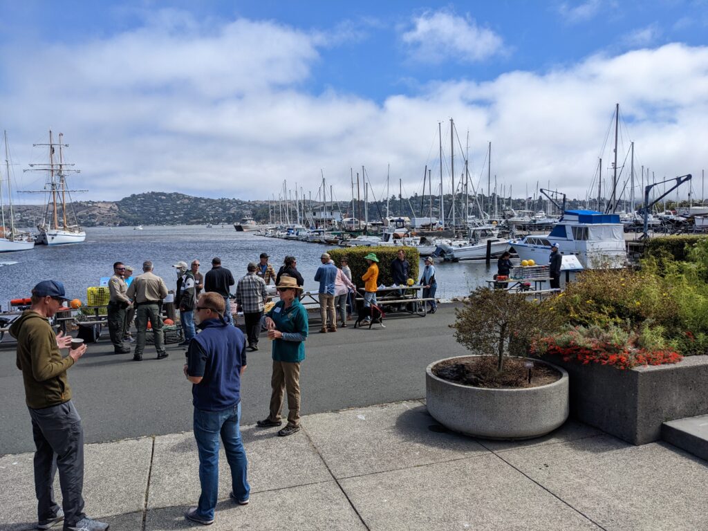 Image showing people by the coast meeting and speaking to each other prior to the start of the alternative gear workshop