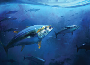 Bigeye Tuna imagined digital artwork in large-scale fisheries.